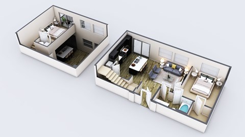 Floor plan for 1 bed, 1 bath, 973 sqft